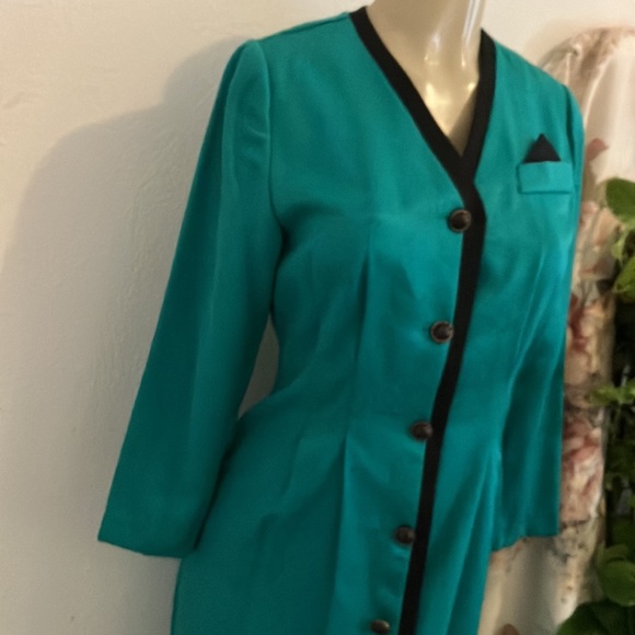 Vintage Dress R&A Collections Green black Trim Collar Neck Front Button Front - Picture 6 of 15